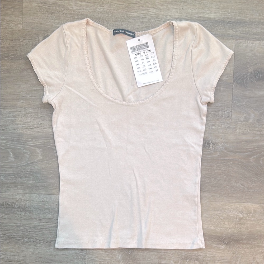Brandy Melville Cream Crew Neck Short Sleeve T-Shirt